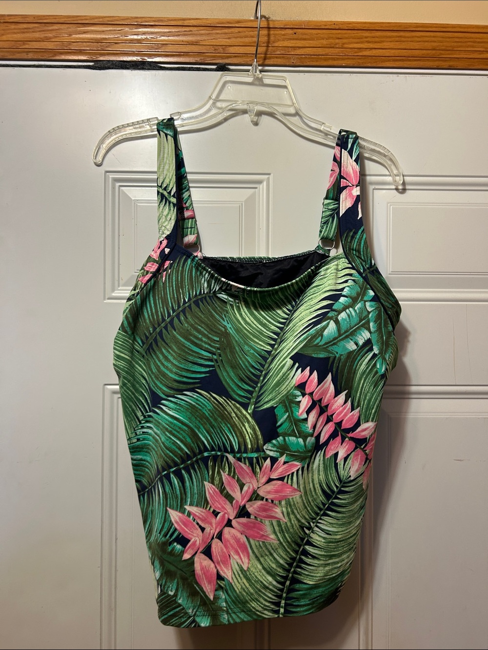 Land’s End Tropical Leaf Print Tankini Swim Top - Navy, Green & Pink 14W